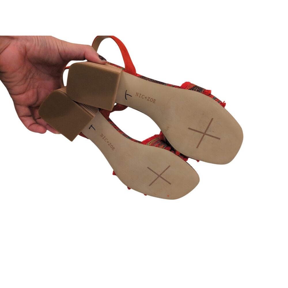 NIC+ZOE Zaria Fringed Canvas Heeled Sandals Size 8.5M Red Black Multicolor - Picture 6 of 6